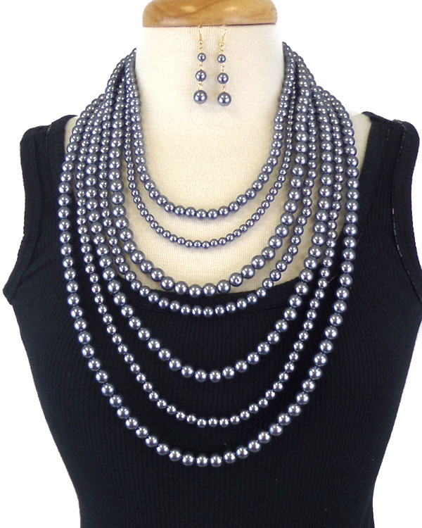 SEVEN LAYER BEAD NECKLACE EARRING SET