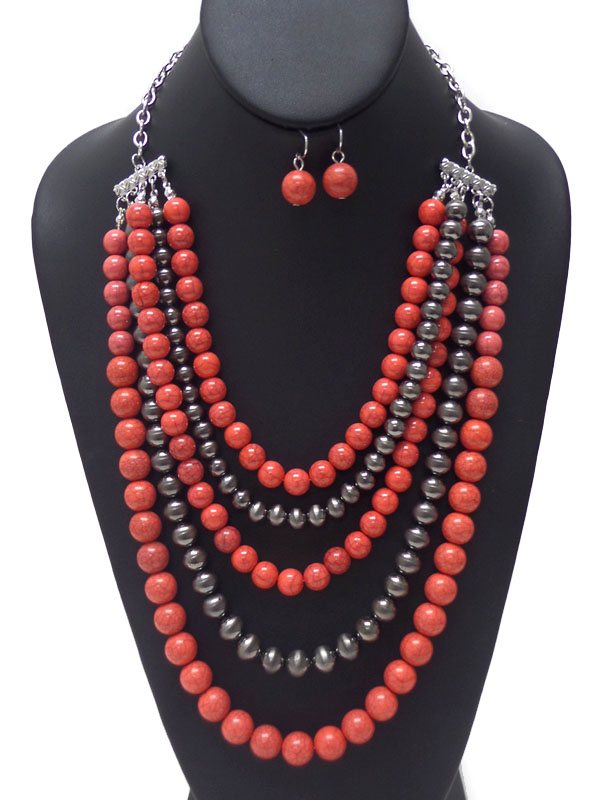 FIVE ROW CRACKED BEAD NECKLACE SET