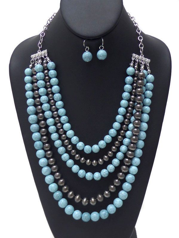 FIVE ROW CRACKED BEAD NECKLACE SET