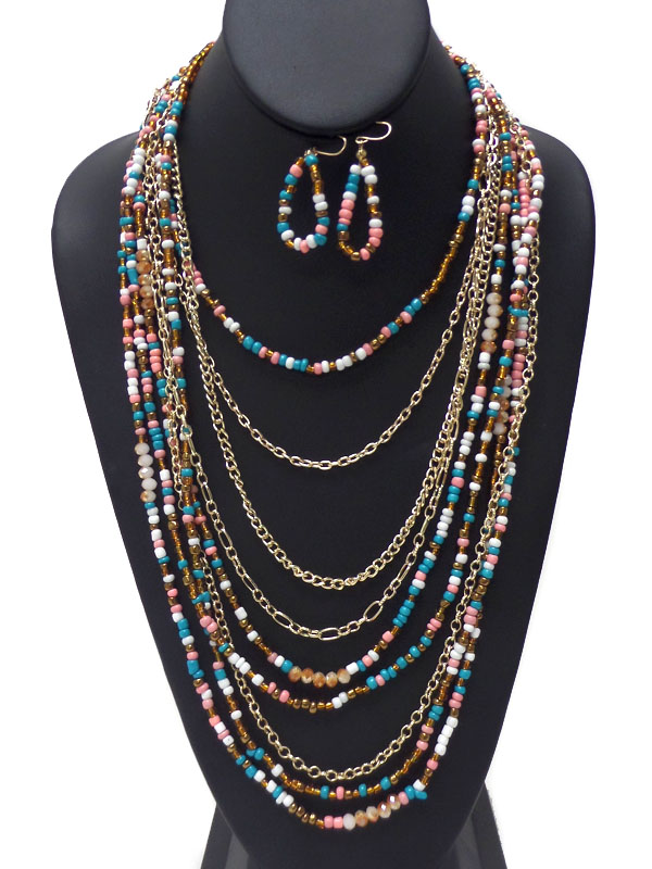 MULTRI COLOR  FIVE ROW SEED BEAD NECKLACE SET