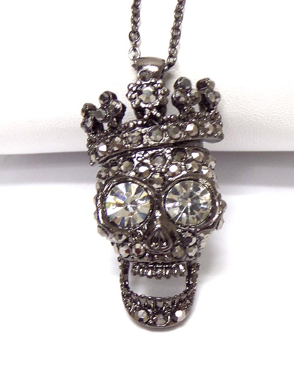 MULTI SIZE CRYSTALS SKULL CHAIN NECKLACE 