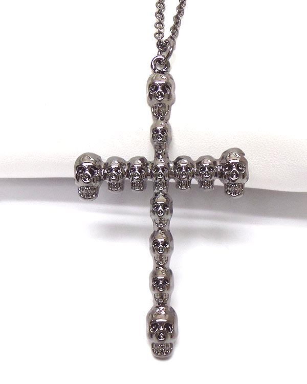 LINKED METAL SKULL CROSS CHAIN NECKLACE 