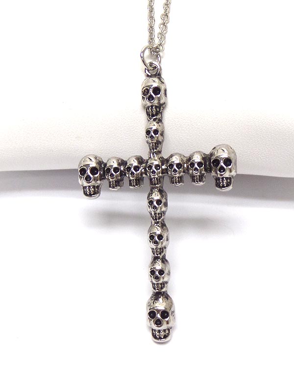 LINKED METAL SKULL CROSS CHAIN NECKLACE