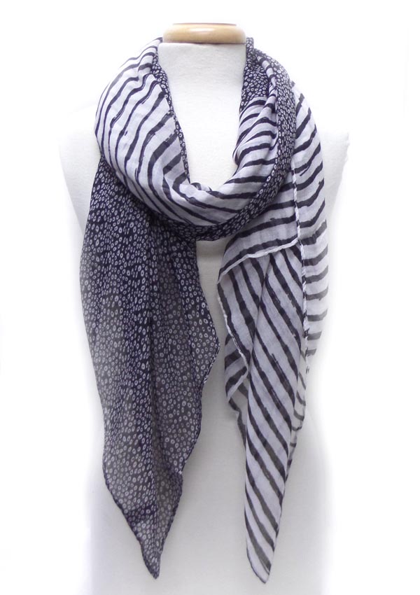 STRIPED AND DOT PATTERN SCARF
