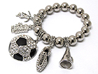CRYSTAL EPOXY PUFFY SOCCER BALL  AND MULTI CHEER DANGLE CHARM BRACELET