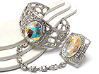 MULTI CRYSTAL ON CENTER OVAL CRYSTAL GLASS WITH LINE PATERN CRYSTAL RING HINGE BANGLE