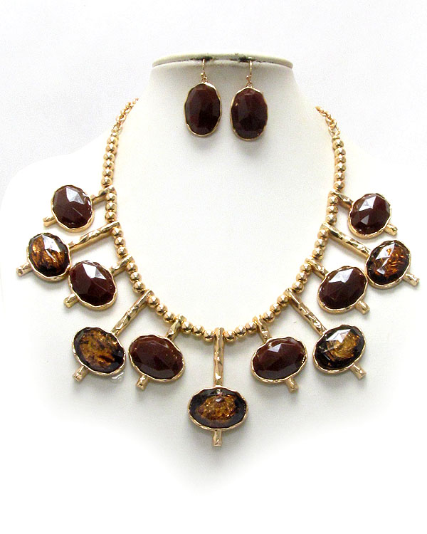 MULTI FACET SHELL STONE DECO NECKLACE EARRING SET