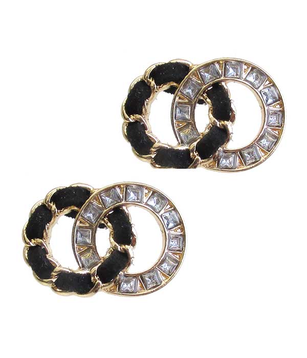 CRYSTAL AND FABRIC DOUBLE O EARRING