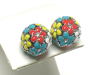 CRYSTAL AND EPOXY FLOWER BALL EARRING