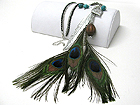 NATURAL STONE AND MULTI PEACOCK FEATHER DROP LONG NECKLACE EARRING SET