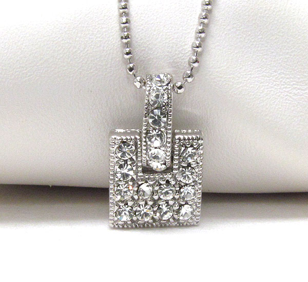WHITEGOLD PLATING AND CRYSTAL DECO SQUARE PENDANT NECKLACE