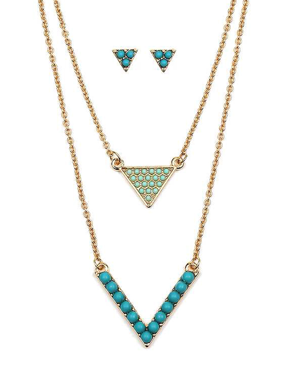 TURQUOISE CHEVRON AND TRIANGLE DOUBLE LAYER NECKLACE SET