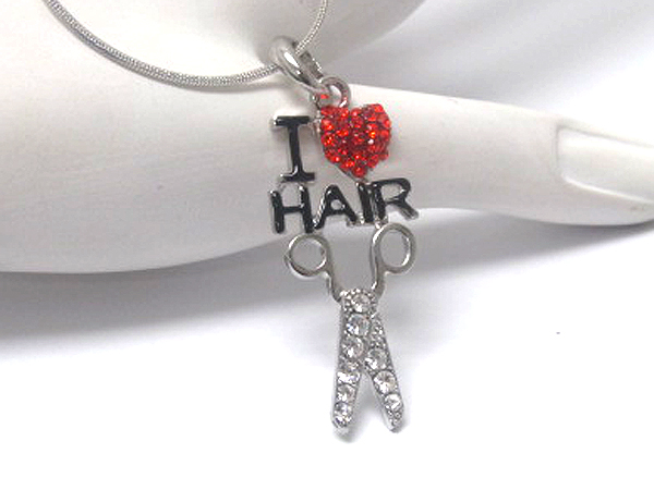 CRYSTAL I LOVE HAIR AND SCISSORS NECKLACE
