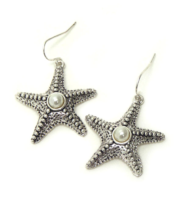 STARFISH TEXTURED METAL WITH PEARL CENTER EARRINGS