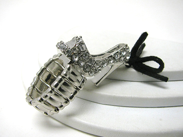 CRYSTAL STUD HIGH HEEL AND SUEDE RIBBON STRETCH RING