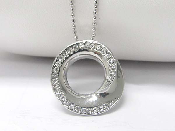 MADE IN KOREA WHITEGOLD PLATING CRYSTAL STUD SMALL ROUND PENDANT NECKLACE