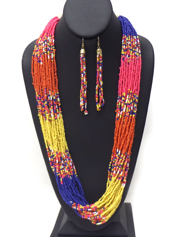 MULTI SEED BEAD CHAIN MIX NECKLACE SET 