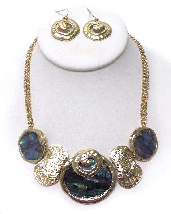 TWO ROW CHAIN ABALONE LINKED NECKLACE SET 