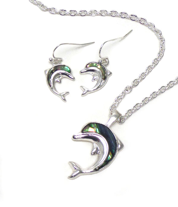 ABALONE DOLPHINE NECKLACE EARRING SET