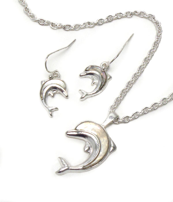 SHELL DOLPHINE NECKLACE EARRING SET