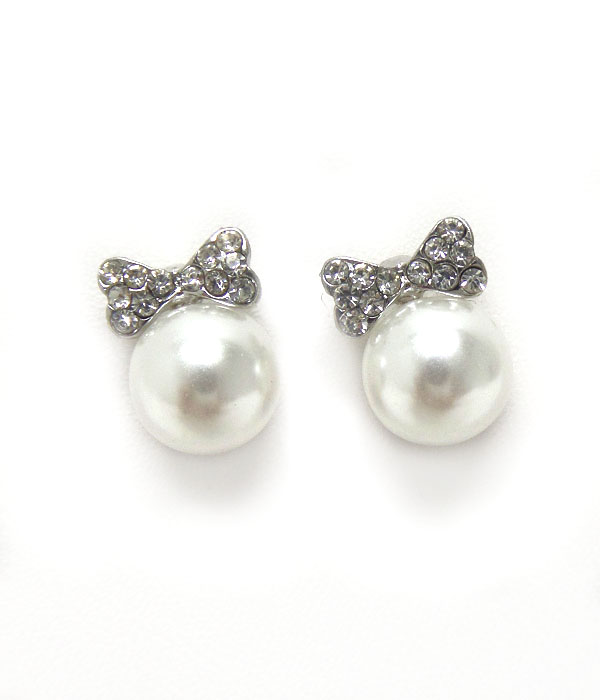 PREMIER ELECTRO PLATING CRYSTAL BOW AND PEARL EARRING