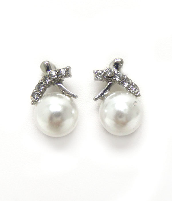 PREMIER ELECTRO PLATING CRYSTAL X AND PEARL EARRING