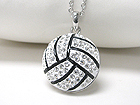 WHITE GOLD PLATING CRYSTAL STUD LARGE VOLLEYBALL PENDANT NECKLACE