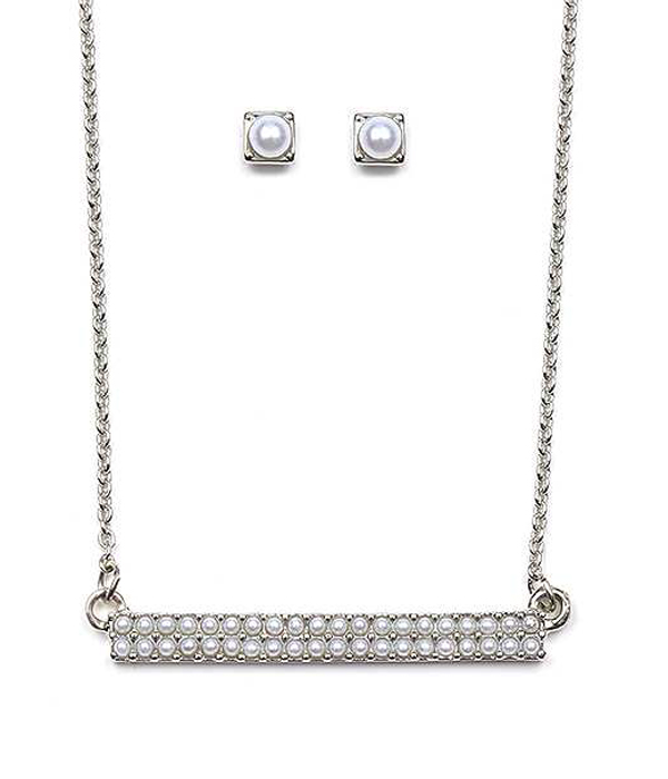 SIMPLE PEARL BAR NECKLACE SET