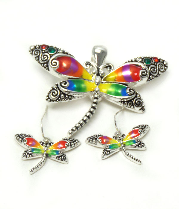 DRAGONFLY WITH ABALONE  MAGNETIC PENDANT SET