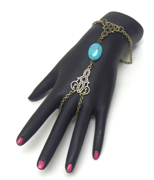 CHAIN TURQUOISE STONE LINK BRACELET AND RING SET