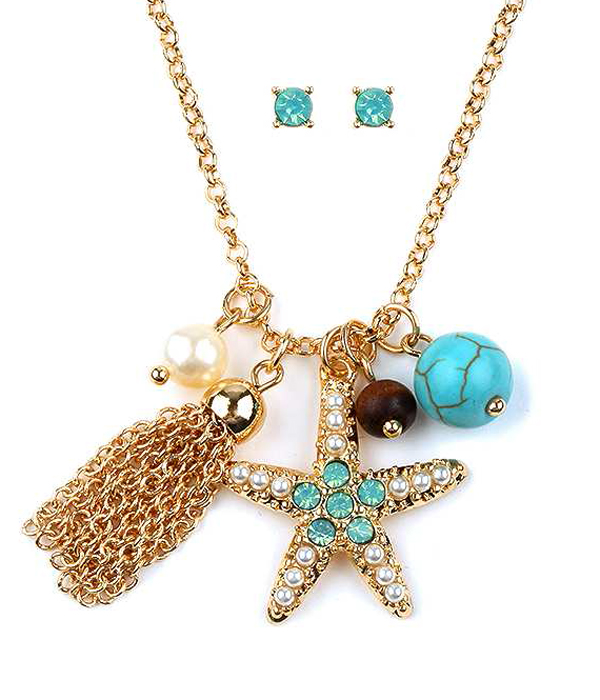CRYSTAL STARFISH AND TASSEL NECKLACE SET