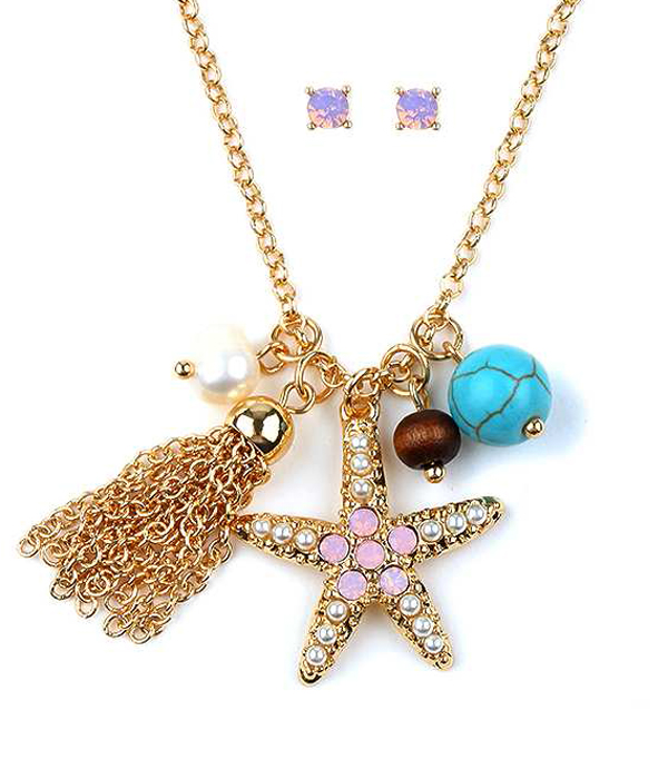 CRYSTAL STARFISH AND TASSEL NECKLACE SET