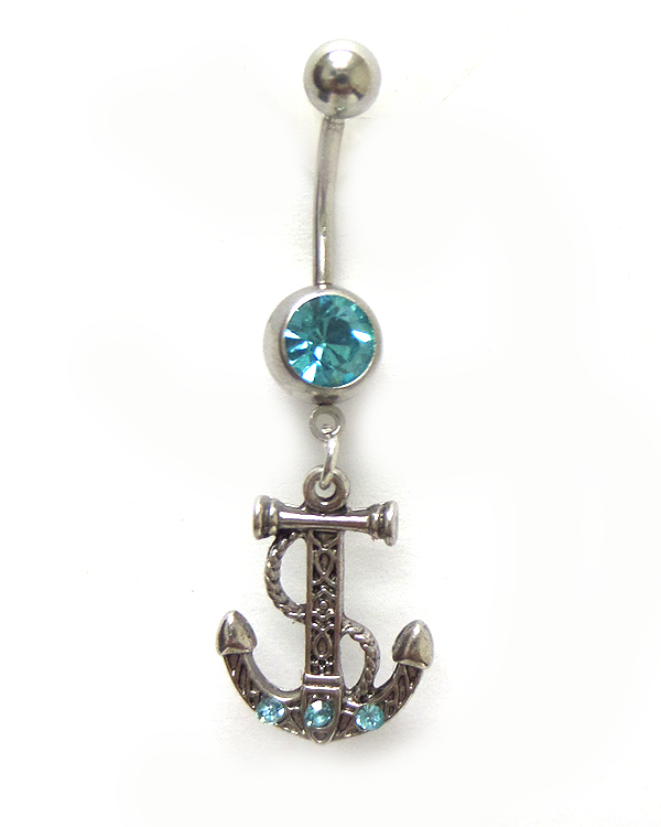SURGICAL STEEL METAL ANCHOR WITH CRYSTALS BELLY RING  NAVEL RING