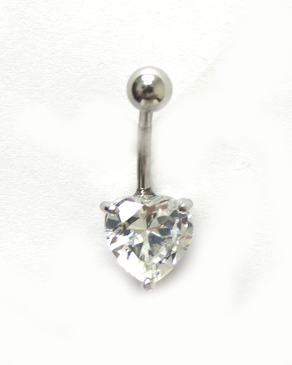 SURGICAL STEEL SURGICAL STEEL CRYSTAL HEART BELLY RING  NAVEL RING