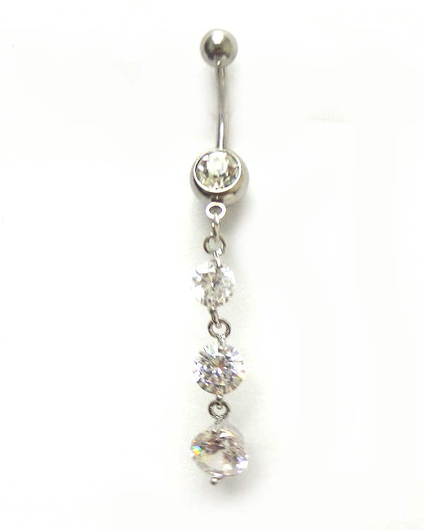 SURGICAL STEEL CRYSTAL DROP BELLY RING  NAVEL RING