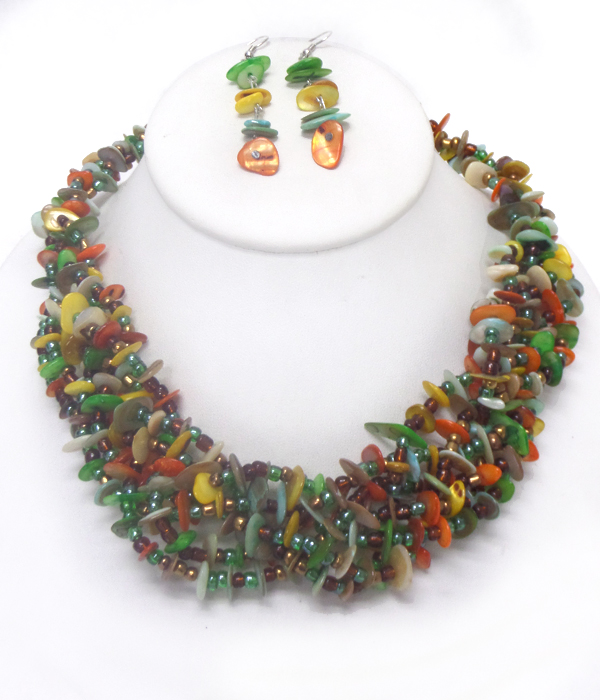 CHIP AND SEED BEADS CHUNKY NECKLACE SET