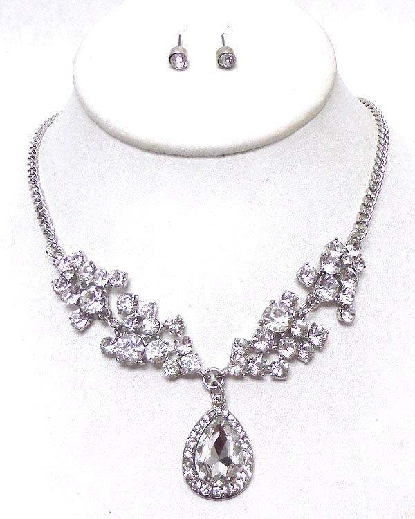LINKED CRYSTALS WITH TEARDROP DROP NECKLACE SET