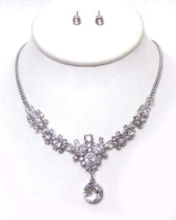 LINKED CRYSTALS WITH SINGLE CRYSTAL DROP NECKLACE SET 