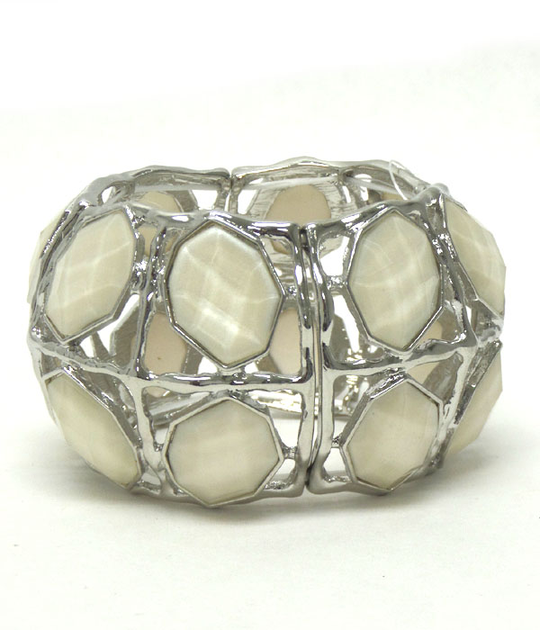 FACET ACRYLIC STONE AND LIQUID METAL FRAME DOUBLE STRETCH BRACELET