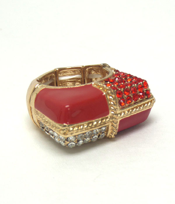 CRYSTAL AND EPOXY CROSS DECO STRETCH RING