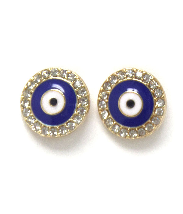 PREMIER ELECTRO PLATING CRYSTAL AND EPOXY EVIL EYE BUTTON EARRING
