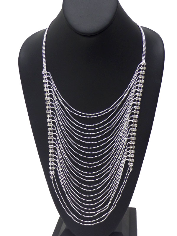 CRYSTAL MULTI LAYERED THIN CHAIN NECKLACE