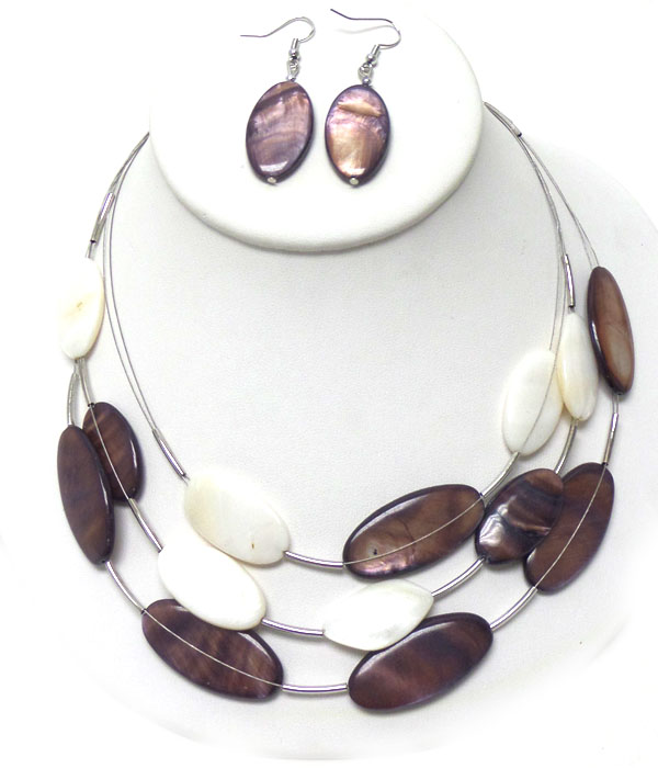 THREE LAYER OVAL SHELL NECKLACE SET