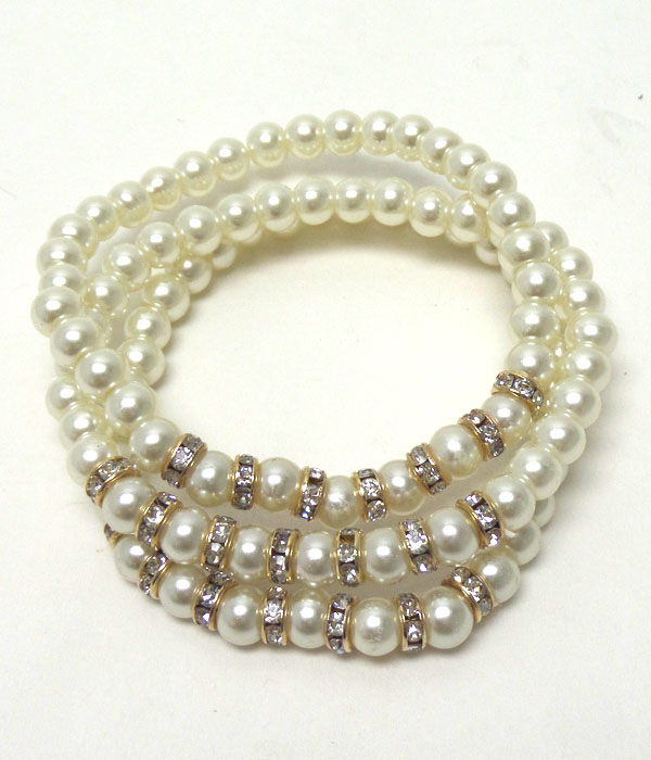 CRYSTAL RONDELL AND PEARL STRETCH BRACELET