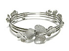 SCRATCH METAL FLOWER DECO TRIPLE LINE BANGLE - Wholesale Costume Jewelry