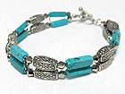DOUBLE LINE TURQUOISE AND METAL BAR TOGGLE BRACEELT