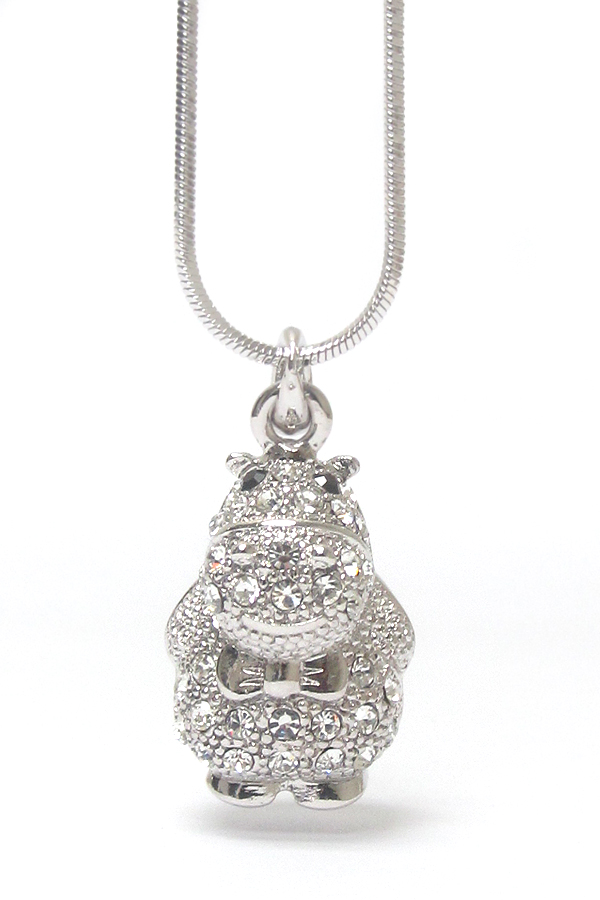 MADE IN KOREA WHITEGOLD PLATING CRYSTAL HIPPO PENDANT NECKLACE