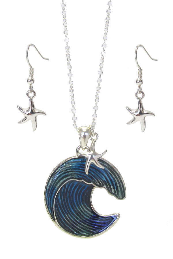 STARFISH AND WAVE PENDANT NECKLACE SET