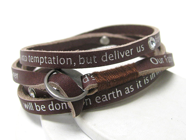 SYNTHTIC LEATHER COILED MESSAGE FRIENDSHIP BRACELET - WISDON COURAGE SERENITY - FREE WRAP STYLE