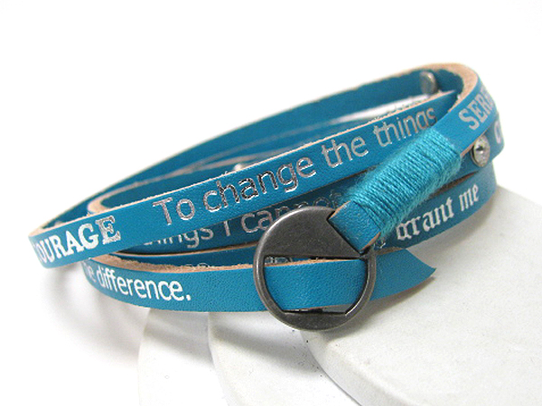 SYNTHTIC LEATHER COILED MESSAGE FRIENDSHIP BRACELET - WISDON COURAGE SERENITY - FREE WRAP STYLE